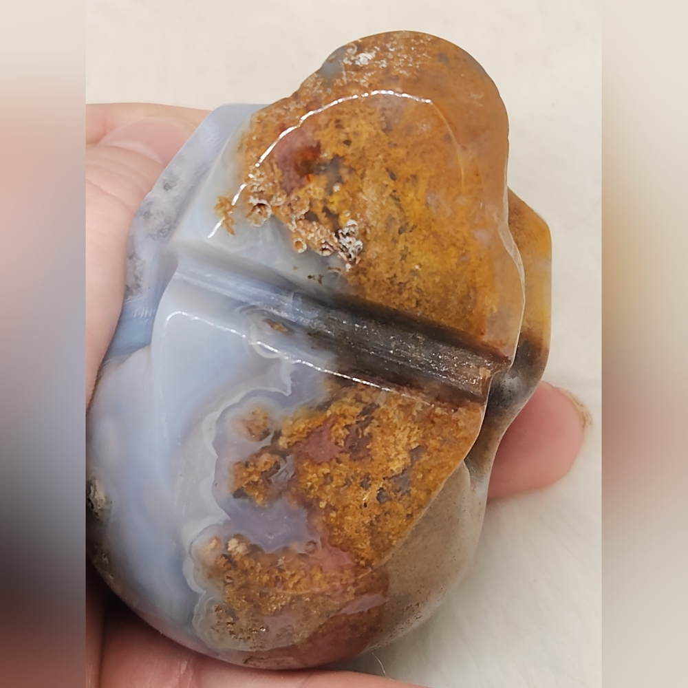 Rare Blue Banded Plume Moss Agate Skull, Druzy Quartz 💀 Crystal Collector Decor - Picture 8 of 13